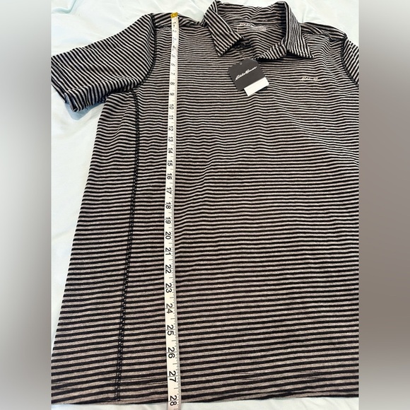 NWT Eddie Bauer Mens Gray Black Mini Stripe Short Sleeve Casual Polo Large. - Picture 5 of 10